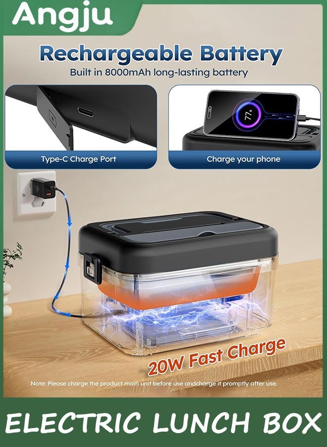 انججو صندوق الغداء الكهربائي للبالغين, الدفئة الغذائية اللاسلكية مع الموقت والتدفئة القابلة للتعديل, سخان الأغذية المحمولة مع حاوية 1 لتر,صندوق الغداء ذاتي التدفئة القابل لإعادة الشحن مع حقيبة معزولة لسيارة المكتب - Image 3