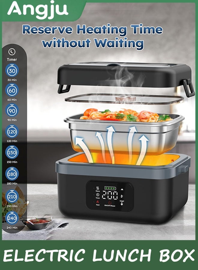 انججو صندوق الغداء الكهربائي للبالغين, الدفئة الغذائية اللاسلكية مع الموقت والتدفئة القابلة للتعديل, سخان الأغذية المحمولة مع حاوية 1 لتر,صندوق الغداء ذاتي التدفئة القابل لإعادة الشحن مع حقيبة معزولة لسيارة المكتب - Image 4