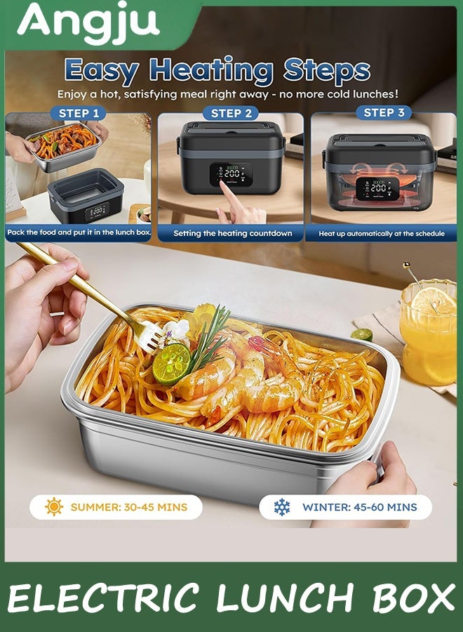 انججو صندوق الغداء الكهربائي للبالغين, الدفئة الغذائية اللاسلكية مع الموقت والتدفئة القابلة للتعديل, سخان الأغذية المحمولة مع حاوية 1 لتر,صندوق الغداء ذاتي التدفئة القابل لإعادة الشحن مع حقيبة معزولة لسيارة المكتب - Image 5