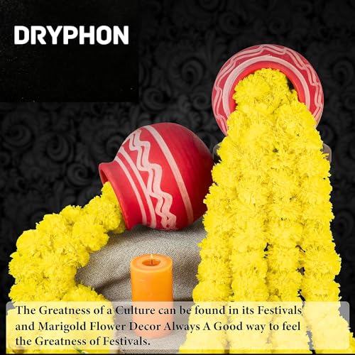 DRYPHON Artificial Flowers for Decoration, Marigold Garlands Decoration Home Decor Items, Diwali Decoration Items for Home Decor, Pooja Room Decoration Items, Ganpati Decoration (Yellow, Pack of 5) - Image 4