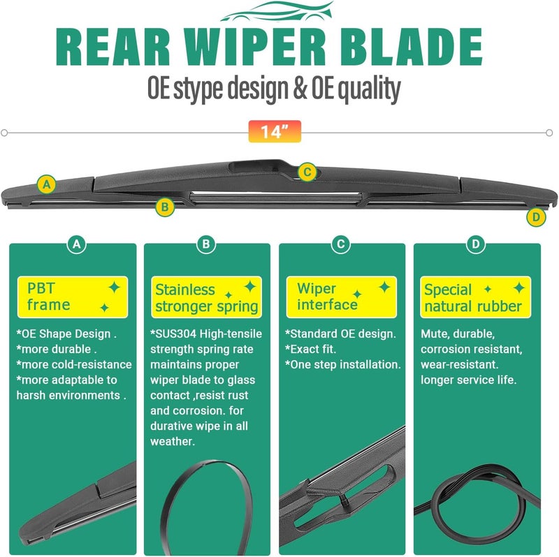 WINDSMILE 26" 20" 14" Windshield Wiper Blades Replacement for Volvo XC60 2012 2013 2014 2015 2016 2017 Premium All Weather Front Rear Wipers Set - OEM Quality (Pack of 3) - Image 4