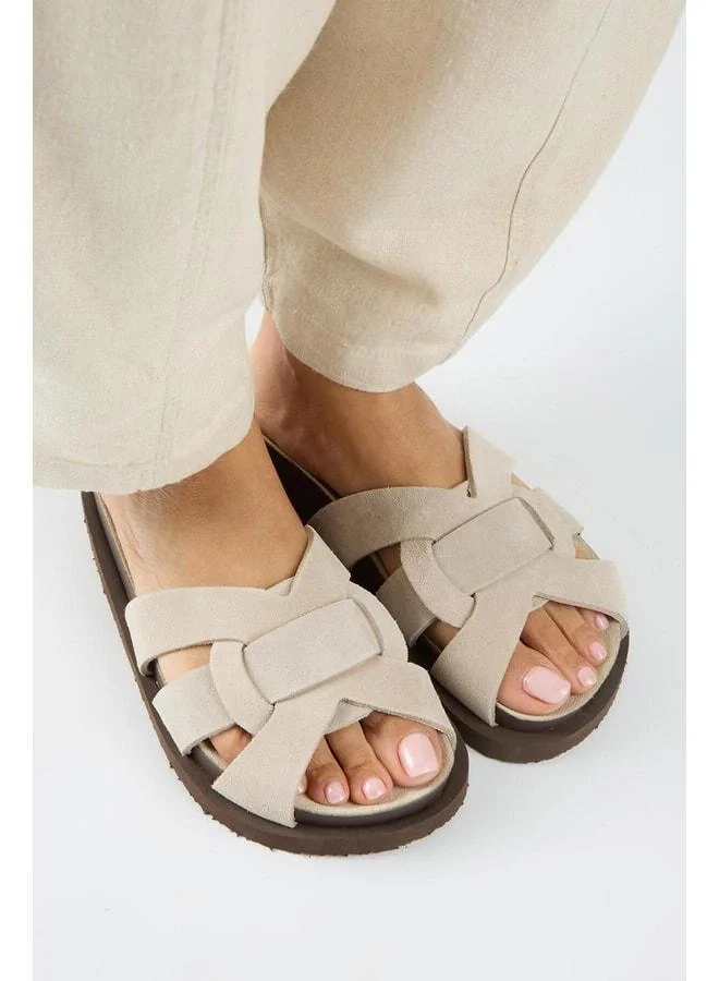 Manijero  Bartolo Women's Genuine Leather Caged Beige Slippers. for Women | Best Price UAE