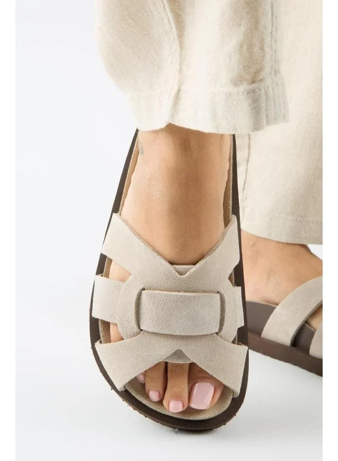 Bartolo Women's Genuine Leather Caged Beige Slippers.