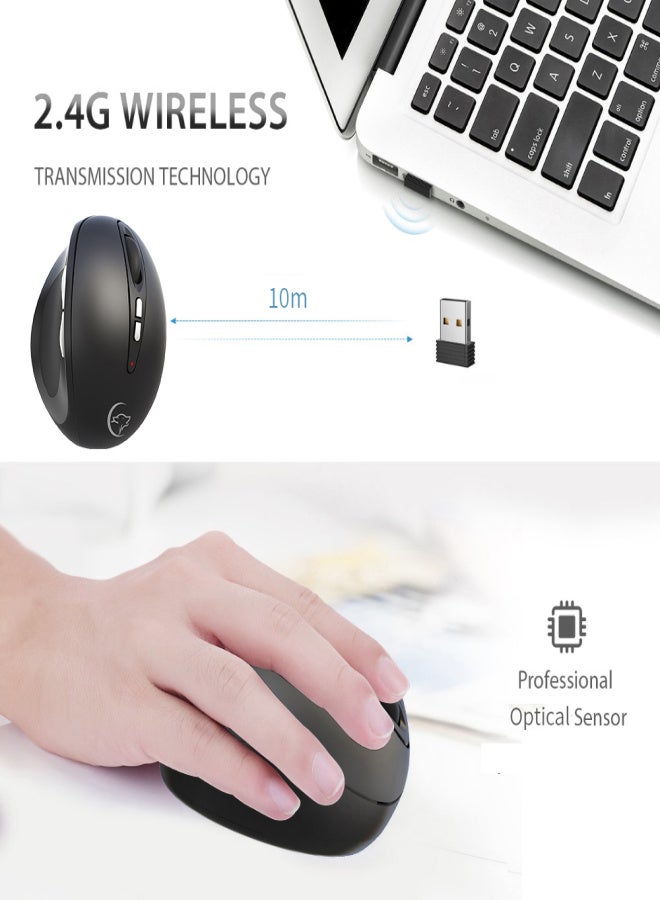 YWYT G836 2.4G Wireless Optical Ergonomic Vertical Mice with 3 Adjustable DPI Plug and Play for PC Laptop Black - Image 3