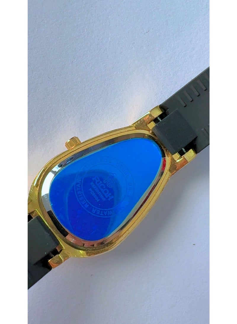 RICOH Luxury Ricoh Expedition PC0004 Women's Gold Quartz Watch - Elegant Teardrop Shape, Crystal Bezel, Premium Black Strap - Brand New Condition! - Image 5