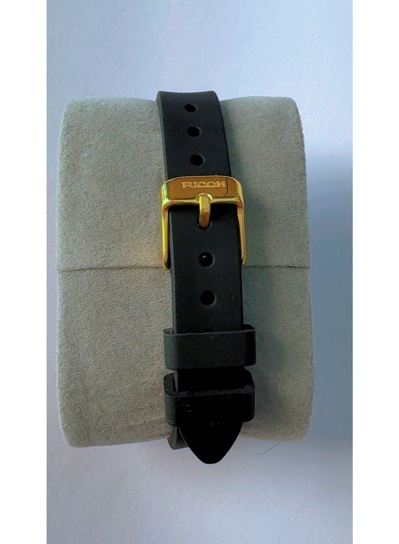 RICOH Luxury Ricoh Expedition PC0004 Women's Gold Quartz Watch - Elegant Teardrop Shape, Crystal Bezel, Premium Black Strap - Brand New Condition! - Image 4