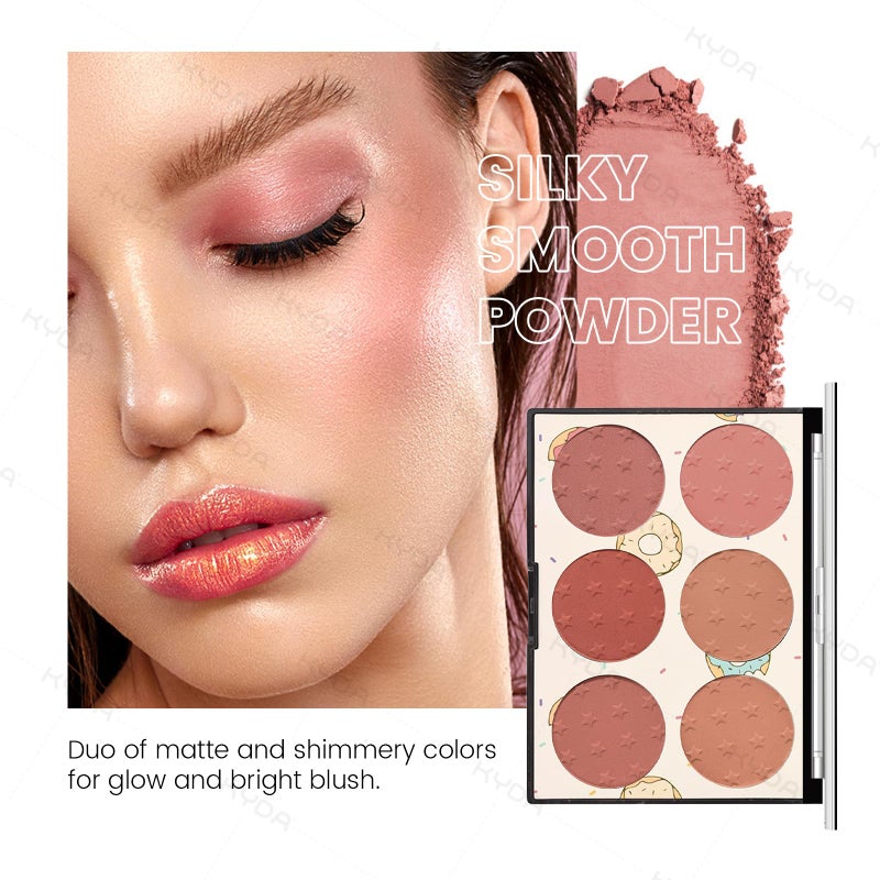 KYDA 6 Colors Blush Palette, Matte and Shimmer Blush Palette, Smooth Blendable Powder, Multiuse Blusher Makeup with Contour Highlighter-Set A - Image 2