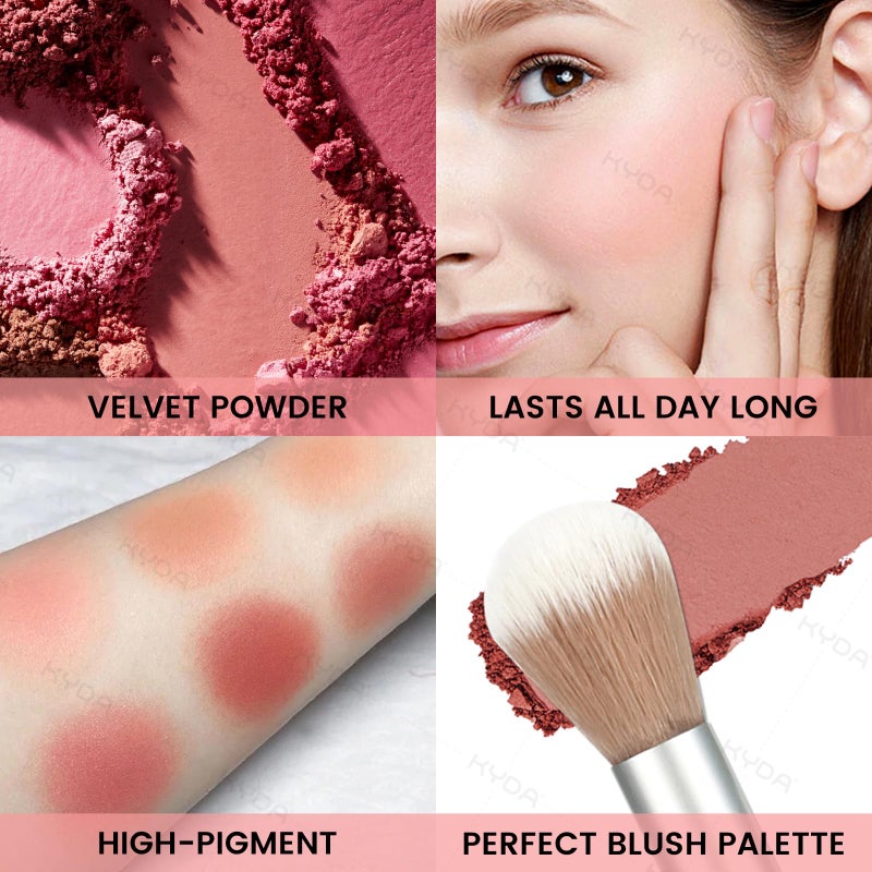 KYDA 6 Colors Blush Palette, Matte and Shimmer Blush Palette, Smooth Blendable Powder, Multiuse Blusher Makeup with Contour Highlighter-Set A - Image 4