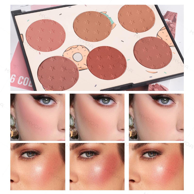 KYDA 6 Colors Blush Palette, Matte and Shimmer Blush Palette, Smooth Blendable Powder, Multiuse Blusher Makeup with Contour Highlighter-Set A - Image 3