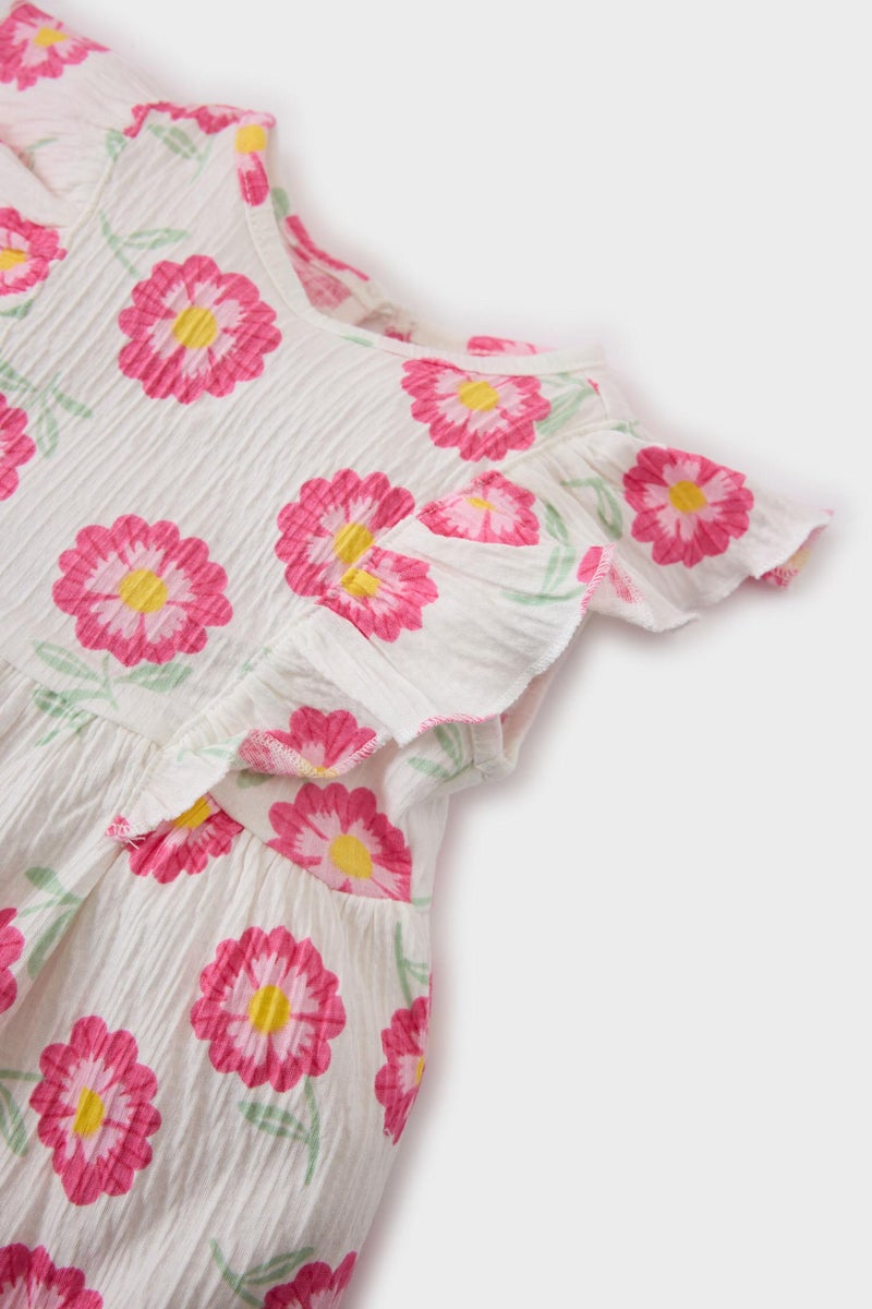 DeFacto Beige BabyGirl Baby Girl Floral Short Sleeve Crinkle Viscose Dress Casual - Image 3