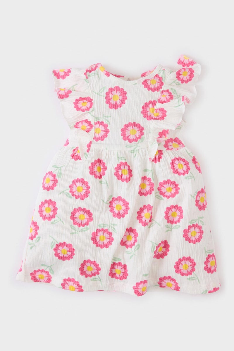 DeFacto Beige BabyGirl Baby Girl Floral Short Sleeve Crinkle Viscose Dress Casual - Image 2