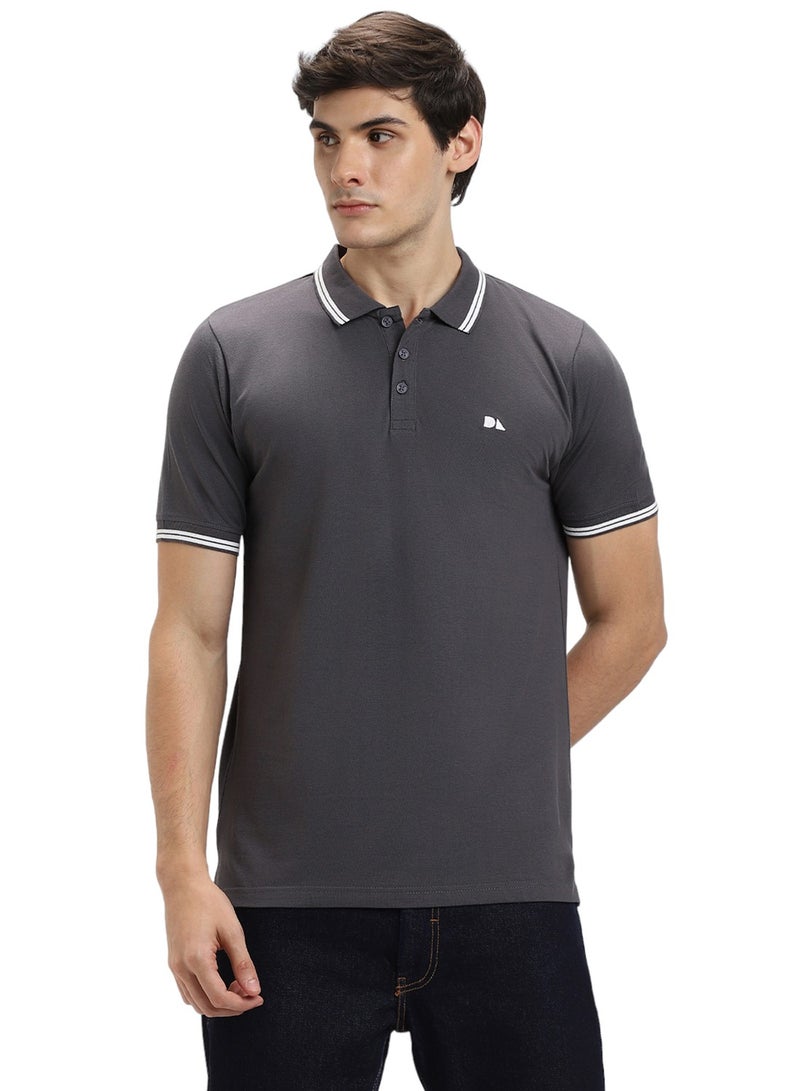 Dennis Lingo Men Grey Polo Collar T-shirt - Image 2