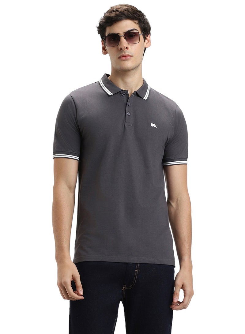 Dennis Lingo Men Grey Polo Collar T-shirt - Image 1