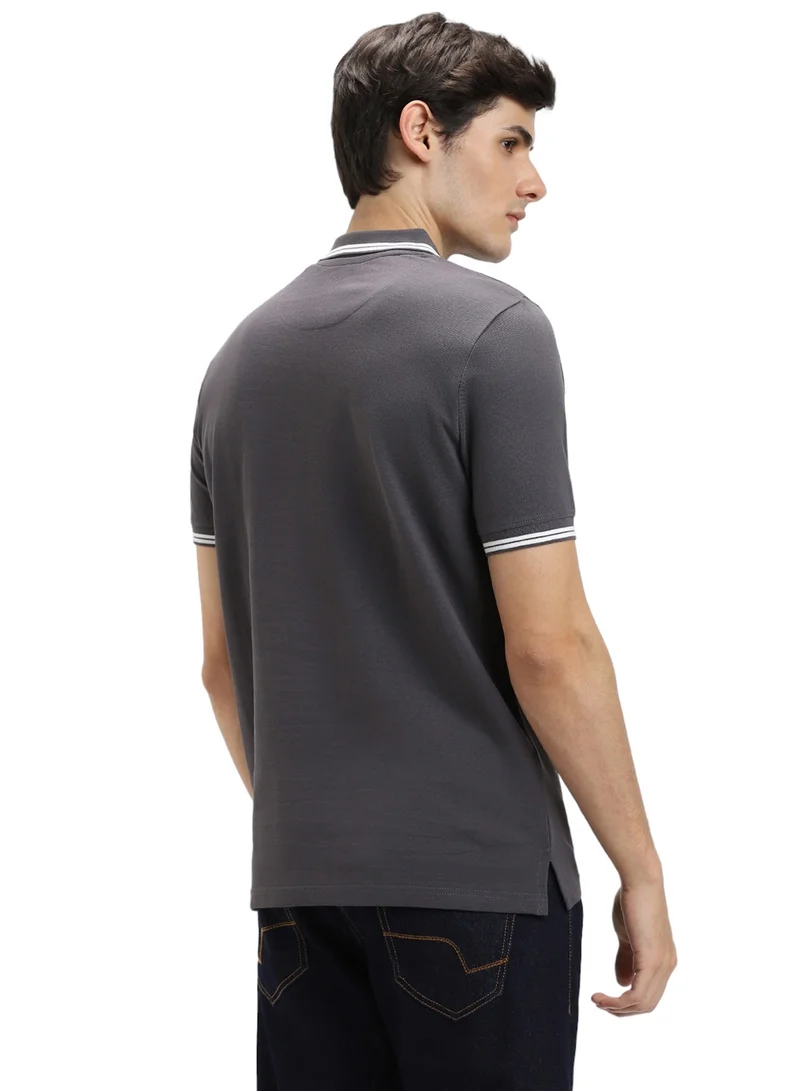Dennis Lingo Men Grey Polo Collar T-shirt
