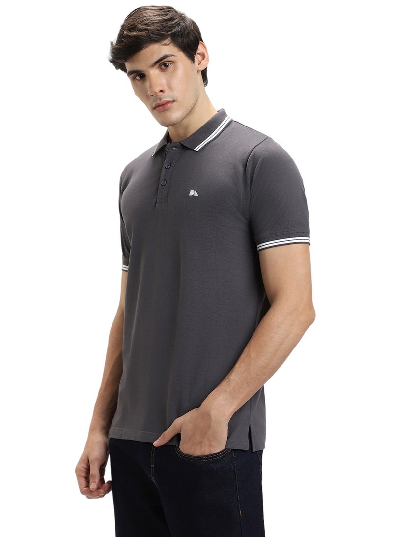 Dennis Lingo Men Grey Polo Collar T-shirt - Image 3
