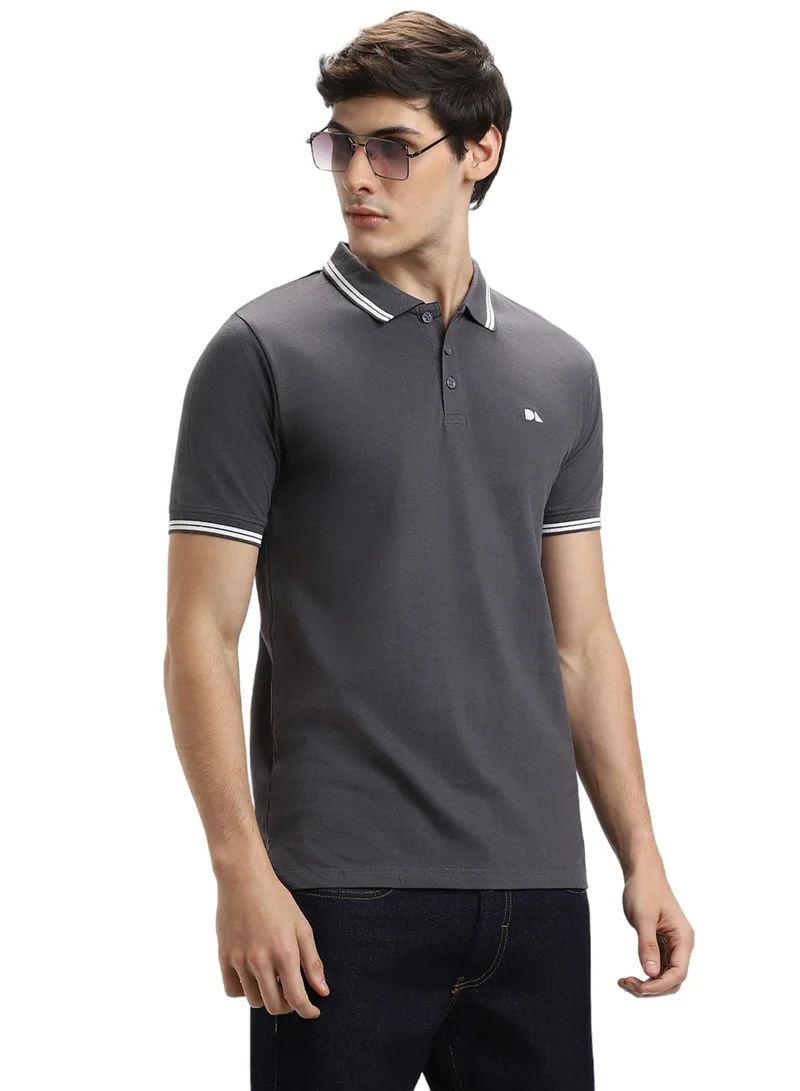 Dennis Lingo Men Grey Polo Collar T-shirt