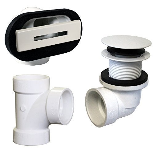 Westbrass D560RK-50 SCH. 40 PVC 1-1/2" Coarse Thread Plumber's Pack Tip-Toe Bathtub Drain Plug with Linear Overflow Faceplate, Tee & Elbows, Powder Coat White - Image 5