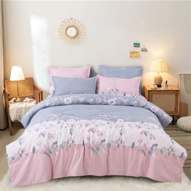 YKC 160 TC Glace Cotton Multi Color Graphic Printed Bedsheet for Double Bed with 2 Pillow Cover King Size Multicolor (Blue Pink & White) - Image 5