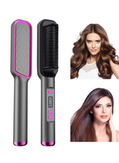 Hair Straightener Brush, Built-in Comb Negative Lon Brush with LCD Display Screen, with Anti-Scald Feature, Free Temperature Regulation & Auto-Off Function