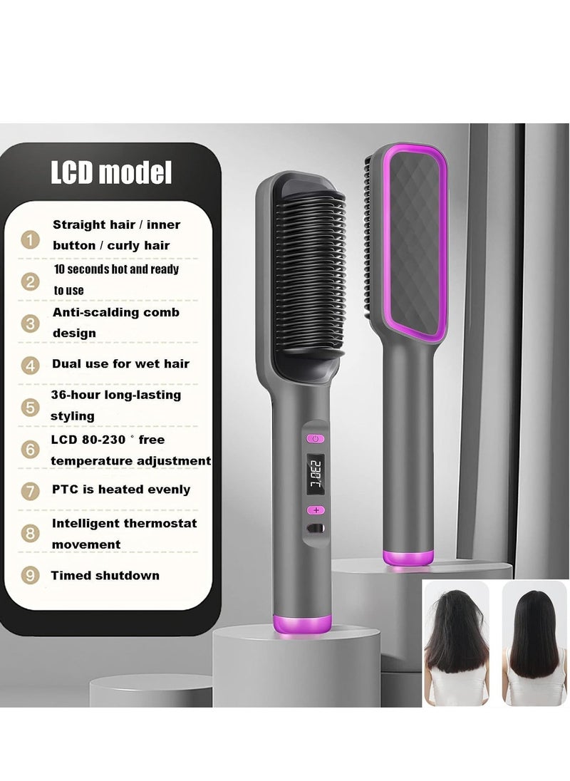 General - Hair Straightener Brush, Built-in Comb Negative Lon Brush with LCD Display Screen, with Anti-Scald Feature, Free Temperature Regulation & Auto-Off Function - Image 1