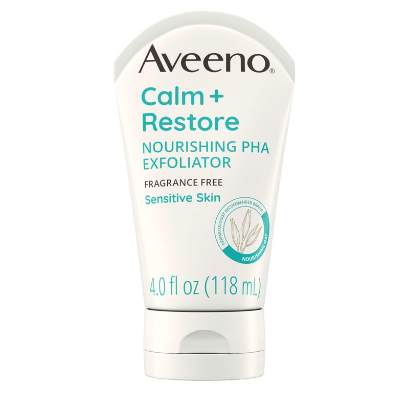 Aveeno Calm + Restore Nourishing PHA Facial Exfoliator Daily for Sensitive Skin, Fragrance-Free & Non-Abrasive Oat Formula to Gently Exfoliate & Cleanse Skin, Hypoallergenic, 4 fl. oz - Image 1