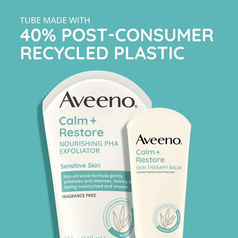 Aveeno Calm + Restore Nourishing PHA Facial Exfoliator Daily for Sensitive Skin, Fragrance-Free & Non-Abrasive Oat Formula to Gently Exfoliate & Cleanse Skin, Hypoallergenic, 4 fl. oz - Image 3