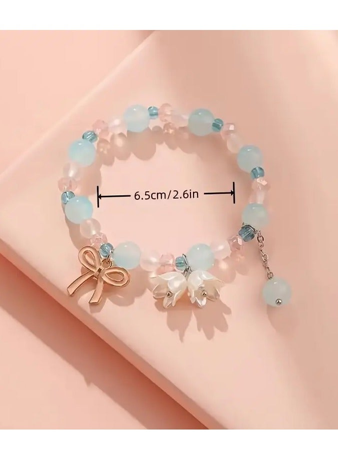 1pc Chic Spring  Summer Lily of the Valley Beaded Bracelet - Sweet Pastel Gradient with Glass Charms, Fashionable Accessory for Students  Best Friends  - Image 4