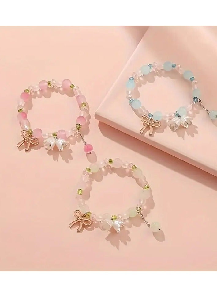 1pc Chic Spring  Summer Lily of the Valley Beaded Bracelet - Sweet Pastel Gradient with Glass Charms, Fashionable Accessory for Students  Best Friends  - Image 5