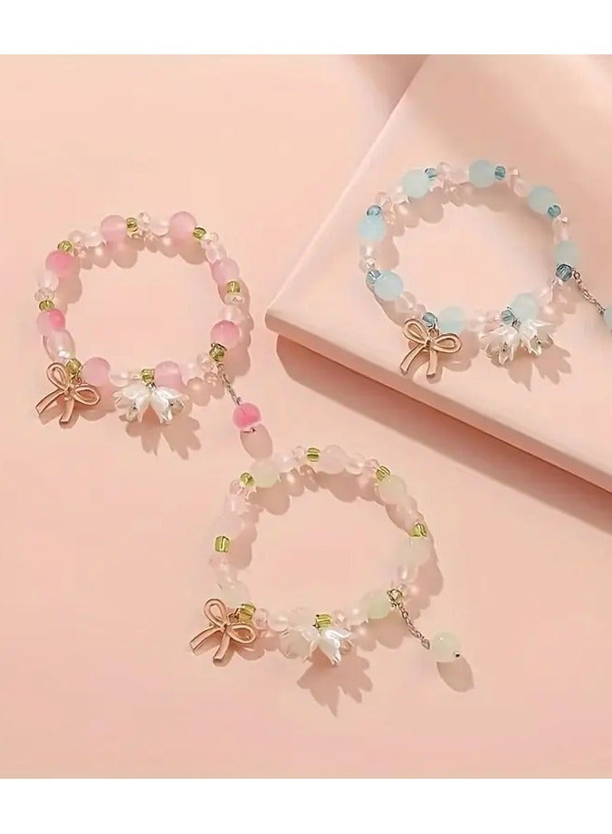 1pc Chic Spring  Summer Lily of the Valley Beaded Bracelet - Sweet Pastel Gradient with Glass Charms, Fashionable Accessory for Students  Best Friends  - Image 2
