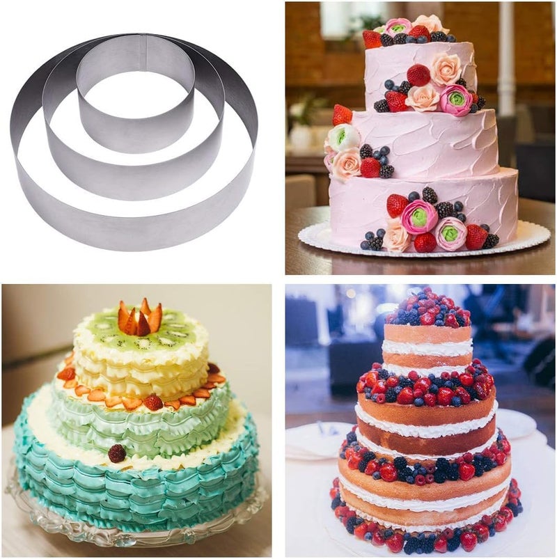 Ksdhotware 6 inch 8 inch 10 inch Large Round Cake Ring Mold Set, Stainless Steel Round Shaped Cake Cutters Pastry Ring for Mousse, Birthday Anniversary Wedding Layer Sponge Cakes Making, 2.4 inch High - Image 3