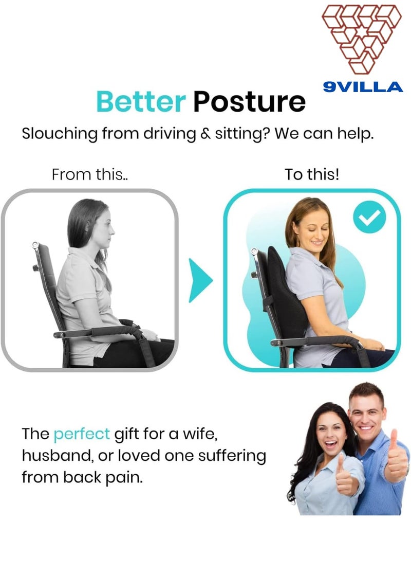 9villa Lumbar Back Support for Car Seat | 2 Years Warranty | Gel Orthopedic Memory Foam Cushion for Back Pain Relief, Office Chair, Sofa Back Rest for Bed, Ergonomic Lumbar Cushion (Back Rest) - Image 5