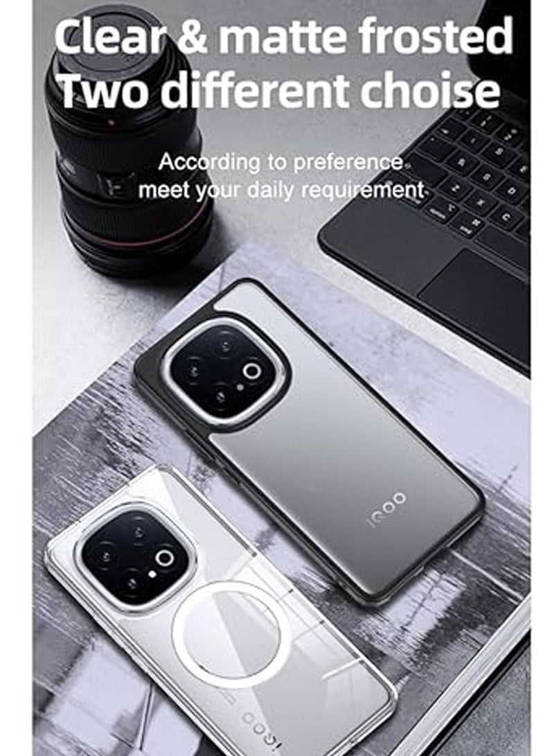 Magnetic Case Compatible with vivo iQOO 13 Case, Matte Frosted u0026 Clear Transparent Case Airbag Anti-drop Hard PC Soft TPU Bumper Shockproof Protective Cover - Image 3