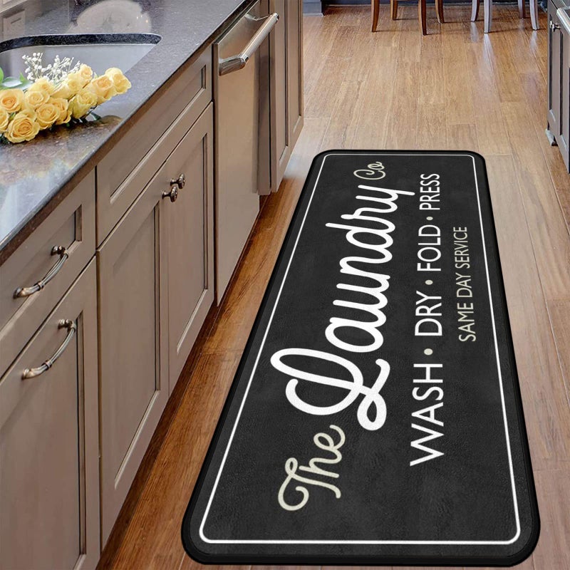 EYECY Laundry Room Long Rug Area Rug Non-Slip Floor Mat Waterproof Farmhouse Carpet for Kitchen 72" x 24"(Black-3) - Image 5