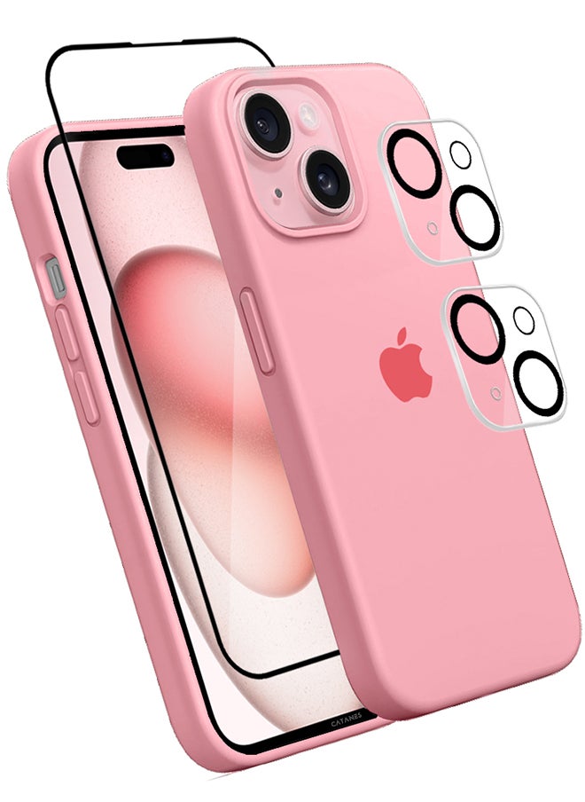 CATANES - 4 Packs For iPhone 15 Plus Case Screen Protector and 2 Camera Lens Protectors Upgrade Defender Silicone Cover Shockproof Anti-Scratch Protective Phone Case Pink - Image 1