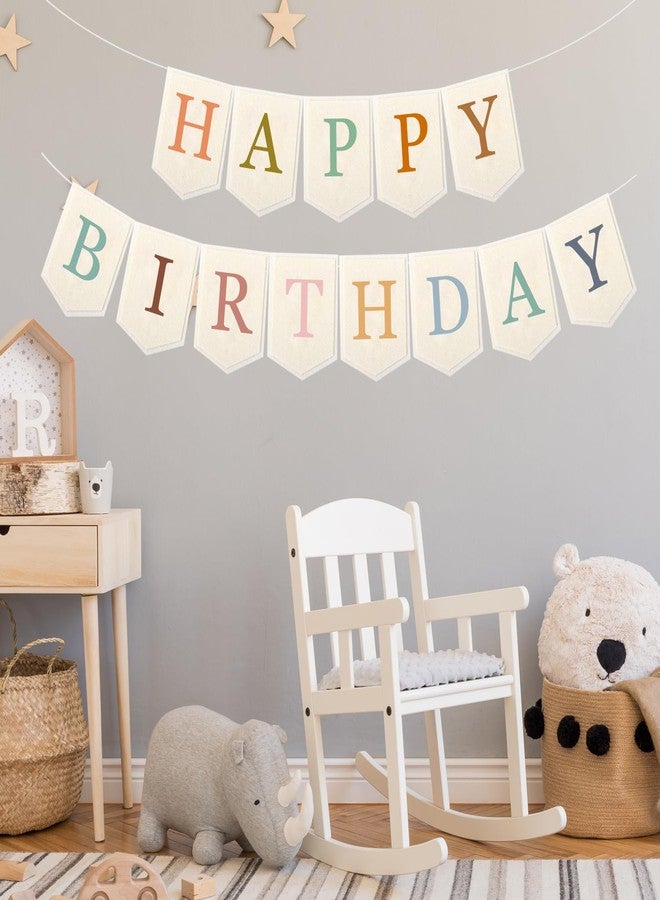 Doumeny Happy Birthday Felt Banner Boho Happy Birthday Hanging Banner Bohemian Birthday Felt Garland Flag Rainbow Birthday Bunting Garland for Party Baby Shower Home Fireplace Nursery Backdrop Decor - Image 4