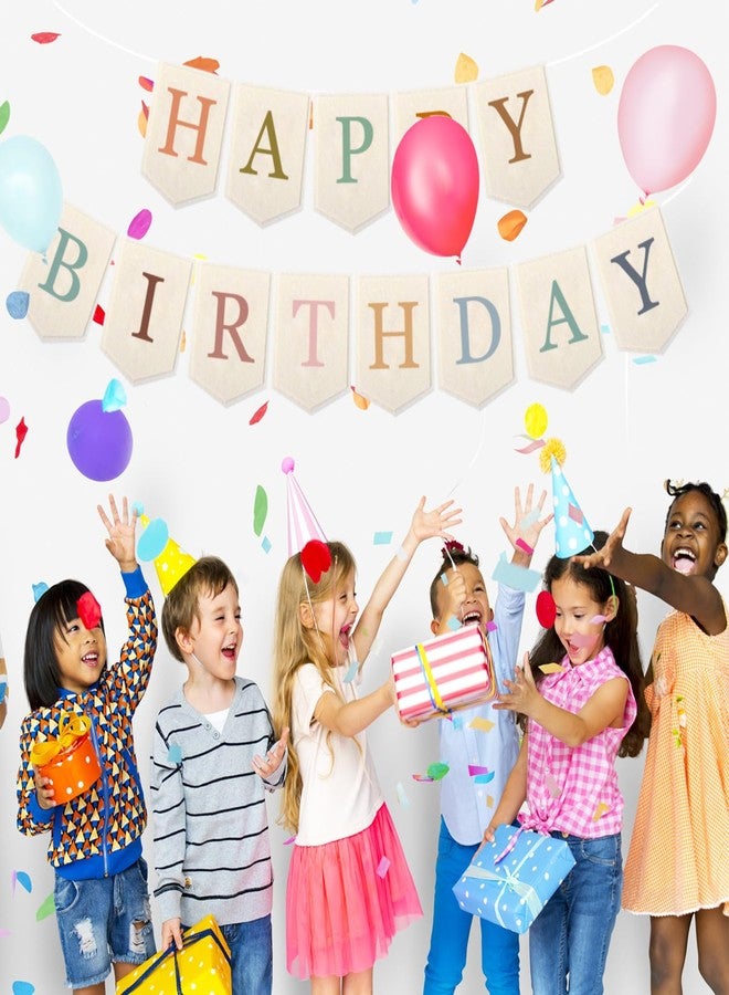 Doumeny Happy Birthday Felt Banner Boho Happy Birthday Hanging Banner Bohemian Birthday Felt Garland Flag Rainbow Birthday Bunting Garland for Party Baby Shower Home Fireplace Nursery Backdrop Decor - Image 3