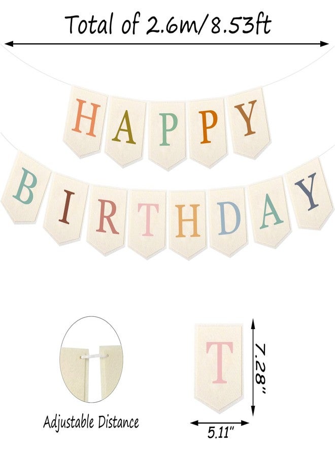 Doumeny Happy Birthday Felt Banner Boho Happy Birthday Hanging Banner Bohemian Birthday Felt Garland Flag Rainbow Birthday Bunting Garland for Party Baby Shower Home Fireplace Nursery Backdrop Decor - Image 2