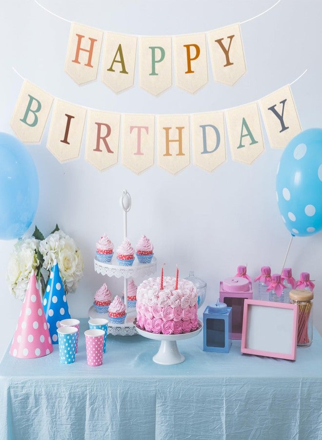 Doumeny Happy Birthday Felt Banner Boho Happy Birthday Hanging Banner Bohemian Birthday Felt Garland Flag Rainbow Birthday Bunting Garland for Party Baby Shower Home Fireplace Nursery Backdrop Decor - Image 5