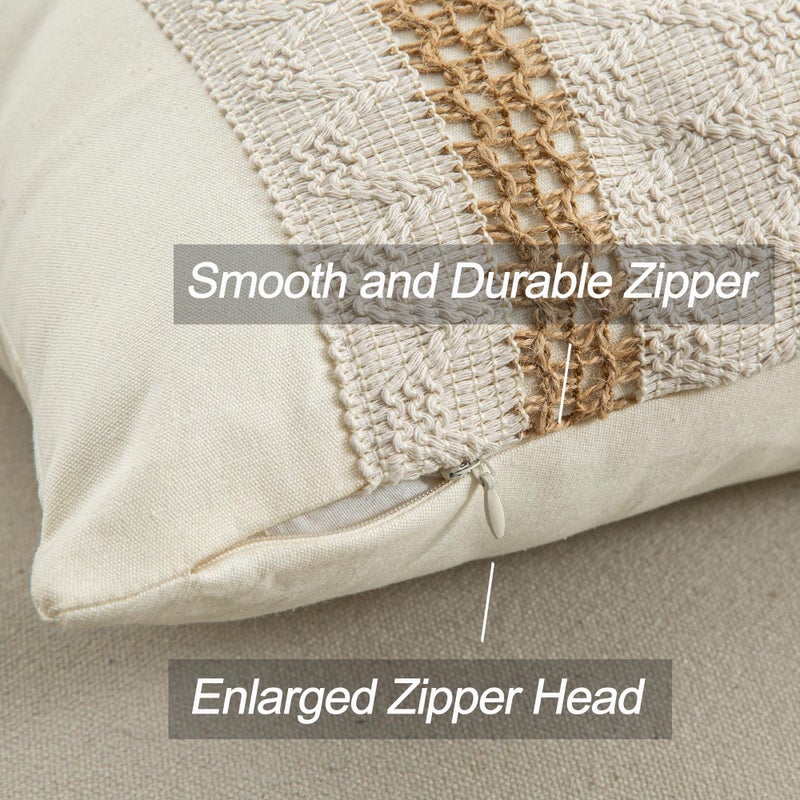 Mayler Yee Throw Pillow Covers 18 x 18 Inch 1PC for Farmhouse Living Room, Cotton & Burlap Textured Striped Woven Boho Pillow Covers (Beige & Brown, Triple Striped) - Image 4