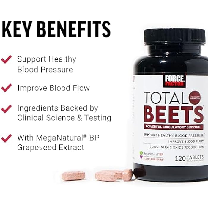 Force Factor Total Beets Blood Pressure Support with Grape Seed Extract and Non GMO Beet Root Powder for Heart Health, Circulation, & Blood Flow, 120 Count - Image 2