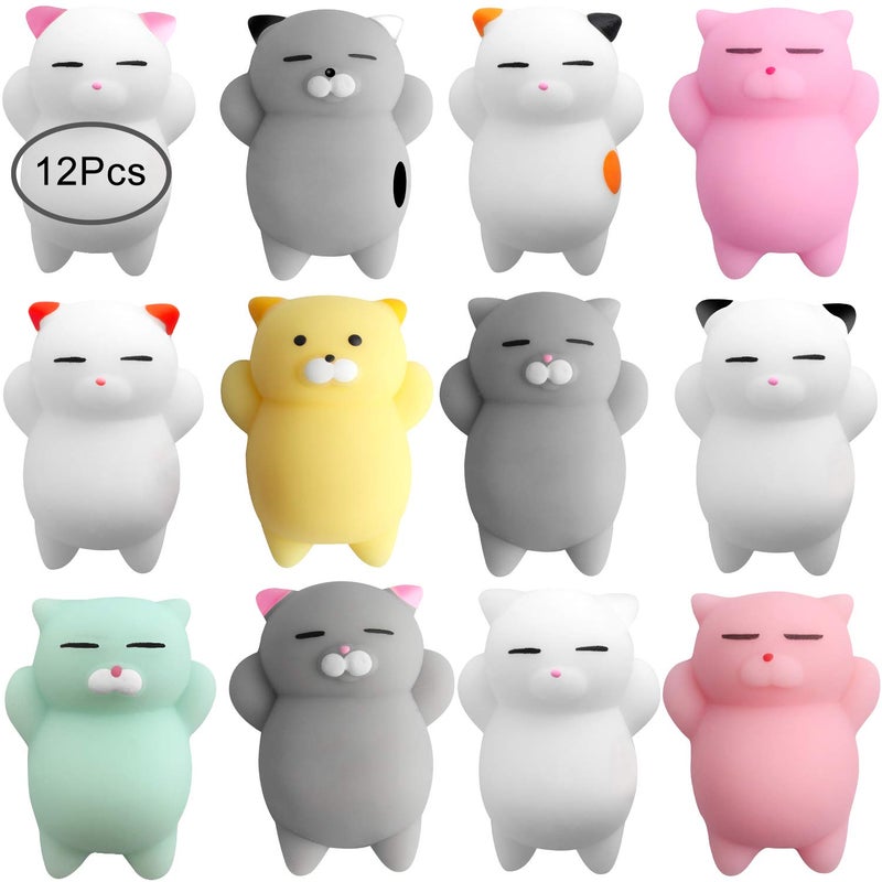 Outee 12 Pcs Mochi Animals Toys Cute Mochi Cat Stress Relief Toys Mochi Animals Party Favors for Kids Mini Animals Cat Easter Gifts for Kids Adults - Image 1