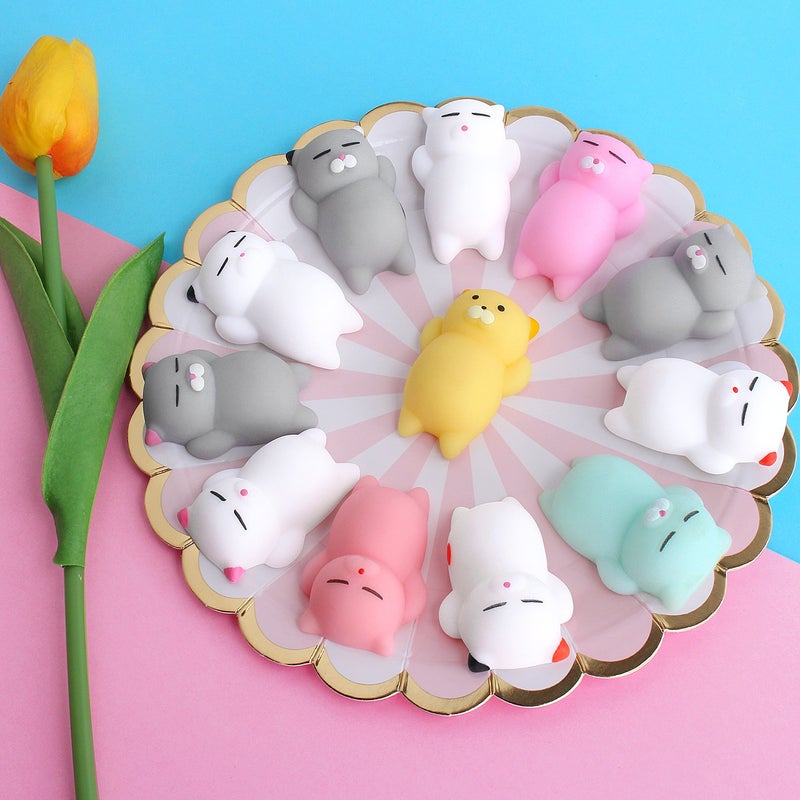 Outee 12 Pcs Mochi Animals Toys Cute Mochi Cat Stress Relief Toys Mochi Animals Party Favors for Kids Mini Animals Cat Easter Gifts for Kids Adults - Image 2