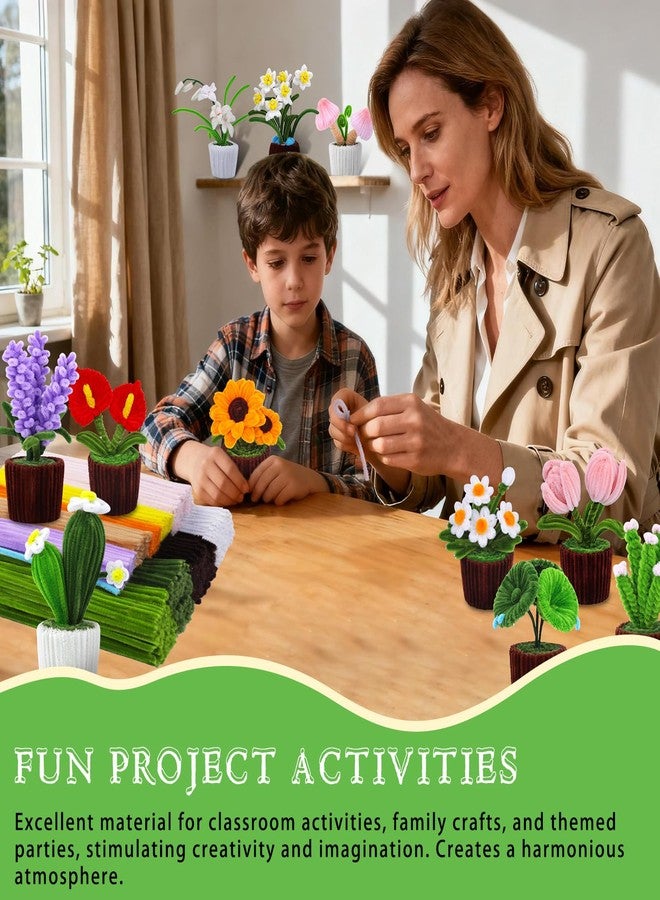 UzecPk 611Pcs Pipe Cleaner Flower Kit, Pipe Cleaners Bulk, 10 Colors Pipe Cleaners Flowers, Chenille Stem Pipe Cleaners Craft for Decorations with Video Tutorial, Flower Wire, Floral Tape - Image 3