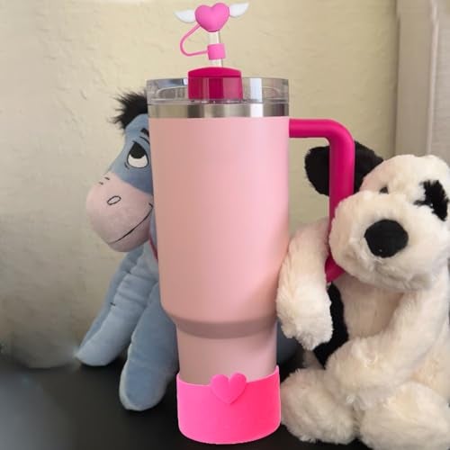HIUSITY Valentine's Day Heart Straw Cover Topper+Silicone Boot Protector for Stanley Cup,Cute 10mm Straws Toppers Covers Cap+Boots for Stanley Tumbler 30&40oz,Stanleys Cups Accessories,PinkRose - Image 5