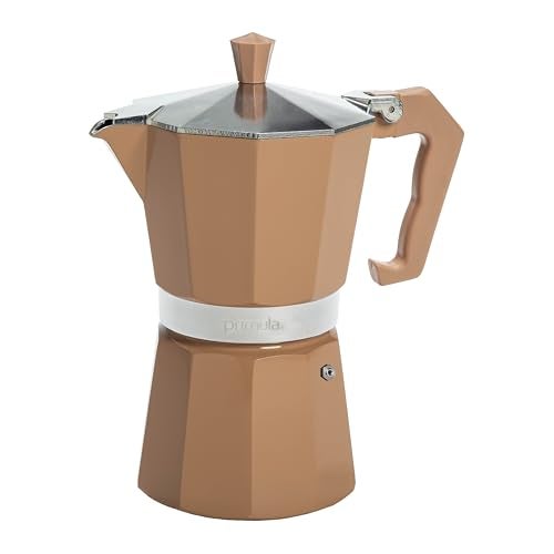 Primula Classic Moka Pot Stovetop Espresso and Coffee Maker Italian and Cuban Cafetera for Rich Espresso Brewing Durable Aluminum Greca Coffee Maker with Easy Grip Handle 6Cup Caramel - Image 1