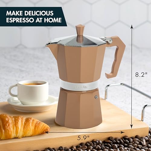 Primula Classic Moka Pot Stovetop Espresso and Coffee Maker Italian and Cuban Cafetera for Rich Espresso Brewing Durable Aluminum Greca Coffee Maker with Easy Grip Handle 6Cup Caramel - Image 3