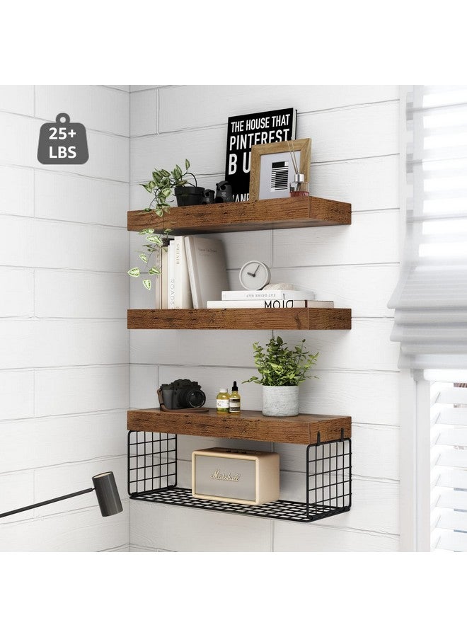 QEEIG Bathroom Shelves Over Toilet - Wall Mounted Floating Shelves Toilet Paper Storage Small Farmhouse Decor Shelf 16 inch Set of 3, Rustic Brown (019-BN3) - Image 4