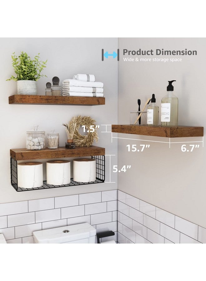QEEIG Bathroom Shelves Over Toilet - Wall Mounted Floating Shelves Toilet Paper Storage Small Farmhouse Decor Shelf 16 inch Set of 3, Rustic Brown (019-BN3) - Image 3