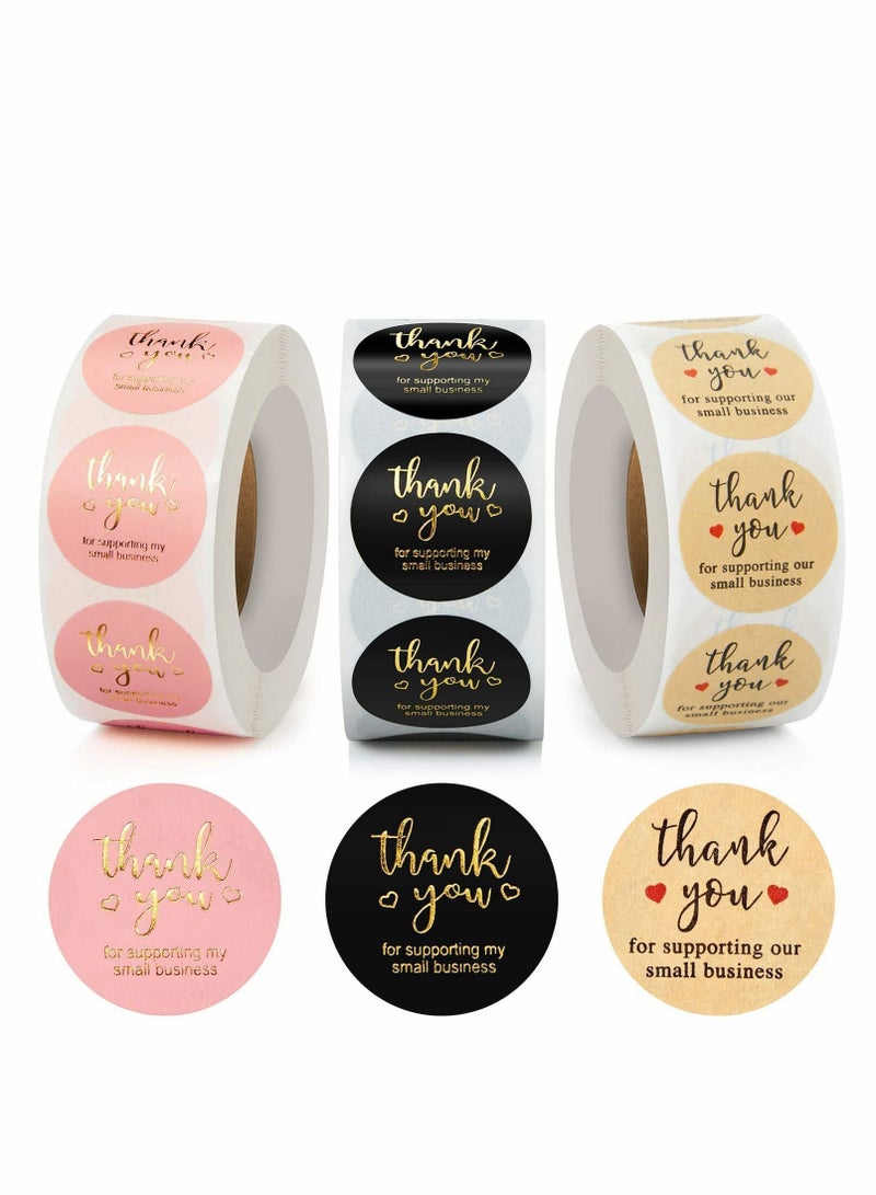 NIBEMINENT Thank You Stickers, 3 Rolls Labels Seals for Supporting My Small Business Stickers Roll, Round Kraft Purchase with Gold Foil - Image 1