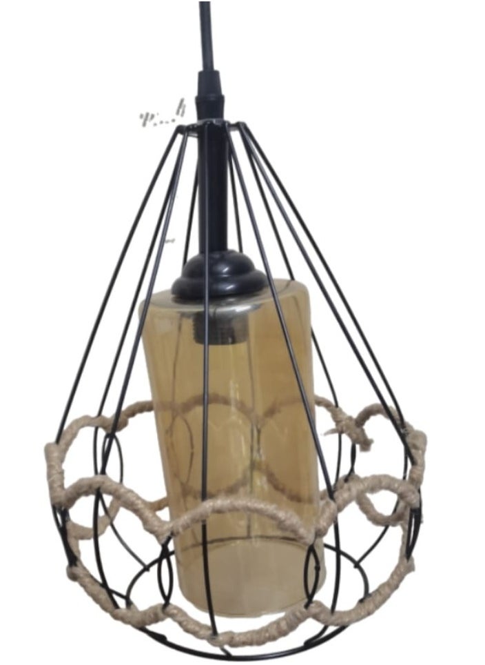 Generic Modern chandelier made of aluminum and linen and a diamond-shaped bulb-less glass lamp - Code R1001  - Image 2